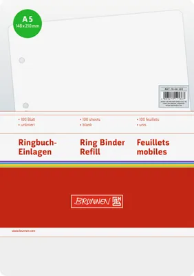 Produktbild von Ringbucheinlagen A5 blanko 100 Blatt Packung mit 5 Stück