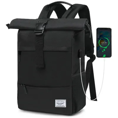 Produktbild von Cityrucksack Freizeitrucksack Groß Damen lässiger Rolltop Rucksack Herren Backpack, Arbeitsrucksack viele Fächer mit 15,6" Laptopfach/USB