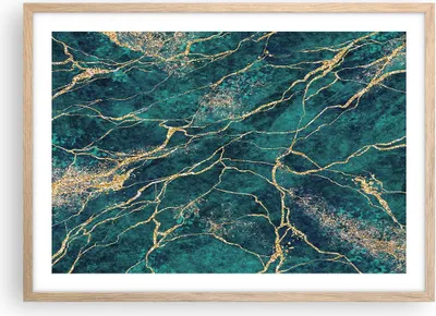 Produktbild von Gerahmtes Poster - Rahmen in heller Eiche - Abstraktion Gold Türkis - 70x50 cm - Wand Bild - Wanddeko - Wandbilder - Kunstposter - Wandposter - Bilderrahmen - Bilder - Kunstdruck - P2NAA70x50-4564