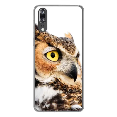 Produktbild von MuchoWow® Handyhülle Schutzhülle Hülle für Huawei P20 Braune Eule mit weißem Hintergrund Silikon Softcase Handy Hülle - Hardcover
