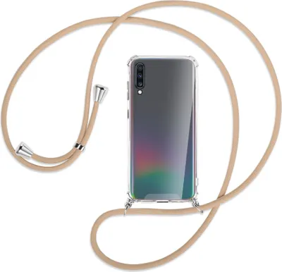 Produktbild von Handykette Backcover-Schutzhülle mit Band (Metall silberfarben) für Samsung Galaxy A70 - beige
