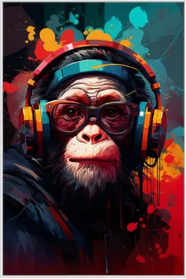 Produktbild von Wallario Wandbild Chimp - Musik, Größe: 61 x 91,50 cm, Poster mit weißem Aluminiumrahmen
