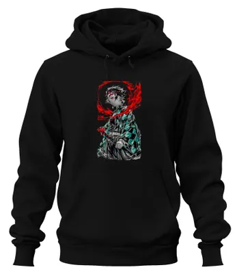 Zdjęcie produktu dla Tanjiro Kamado Demon Slayer Anime Sword Blood Manga Gift Uni Bluza z kapturem, Czarny, L