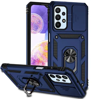 Obrázek produktu pro Pouzdro pro Samsung Galaxy A23 4G dvouvrstvé pouzdro s posuvným krytem kamery a prstencovým stojánkem modré