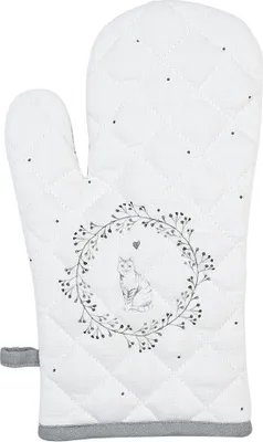 Produktbild von Clayre & Eef Ofenhandschuh 18x30 cm Weiß Grau Baumwolle Katze