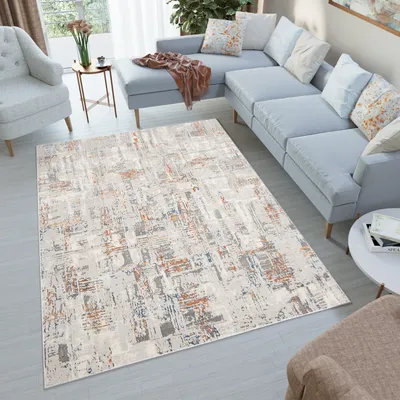 Produktbild von Teppich Kurzflor Wohnzimmer Schlafzimmer Grau Bunt Modern Meliert Design Vintage  80 x 150 cm