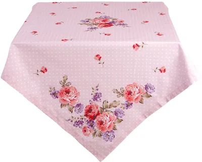 Produktbild von Clayre & Eef Tischdecke 150x250 cm Rosa Violett Baumwolle Rosen