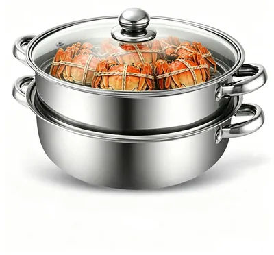 Produktbild von Dampfgarer 28cm Edelstahl mit Dämpfeinsatz & Glasdeckel, 3/4-lagig, Induktionsgeeignet
