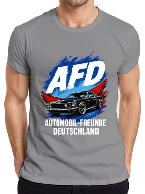 Obrázek produktu pro Tričko s potiskem "AFD Automobil Freunde Deutschland Sportwagen", pánské, šedé, velikost XXL. (Sarkastický motiv)