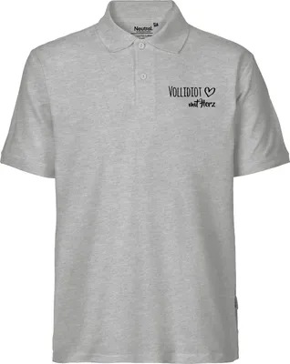 Produktbild von Huuraa Herren Polo Shirt Vollidiot mit Herz 3XL Sport Grey Bio Baumwolle Fairtrade Poloshirt Geschenkidee