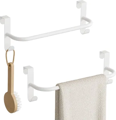 Productafbeelding van Handdoekhouder 2 haken, witte handdoekrail, zonder boren, voor keuken en badkamer