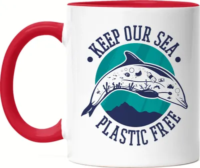 Produktbild von Keep Our Sea Plastic Free Tasse Rot  Naturschutz Umweltverschmutzung Tiere Fische Delfin