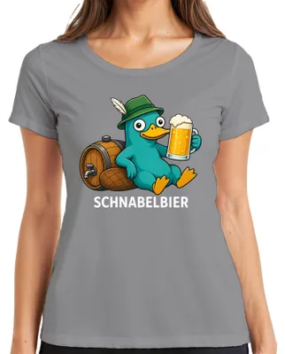 Zdjęcie produktu dla Koszulka damska, kolor szary, rozmiar XXL, motyw: Schnabelbier, Schnabeltier, Seppelhut, piwo, impreza,