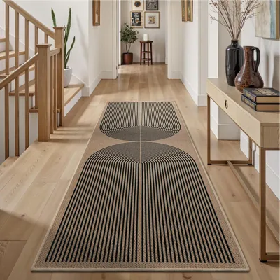 Produktbild von Teppichläufer Flur 80x200cm Jute-Optik rutschfest waschbar Natur/Schwarz