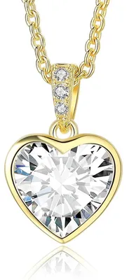 Produktbild von Halskette Damen 925 Silber mit Herz Anhänger Zirkonia 45cm Gold Vergoldet Hypoallergen