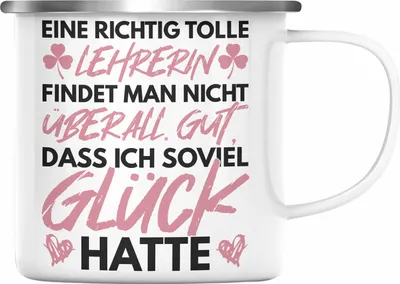 Produktbild von Trendation - Lehrerin Abschiedsgeschenk Emaille Tasse Geschenk zum Abschied Klassenlehrerin Beste Lehrerin Geschenkidee Danke (Silber)