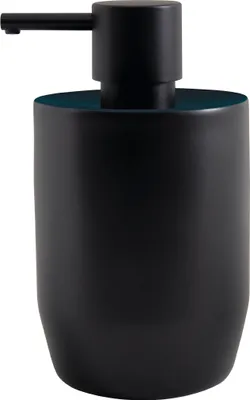 Produktbild von Spirella Seifenspender Jaro mit Edelstahlpumpe Flüssigseifen-Spender Porzellan 300ml Langliebig und Robust Petrol Schwarz