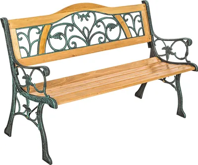 Zdjęcie produktu dla ławka ogrodowa tectake Kathi szer. 124 x gł. 60 x wys. 83 cm, wykonana z drewna i żeliwa, kolor brązowy