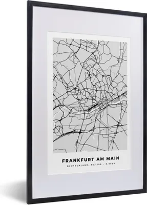 Produktbild von MuchoWow® Gerahmtes Poster Frankfurt am Main - Karte - Stadtplan - Deutschland 40x60 cm - Poster mit Schwarzem Bilderrahmen Wandposter Rahmen Foto Bilder - Poster in Rahmen