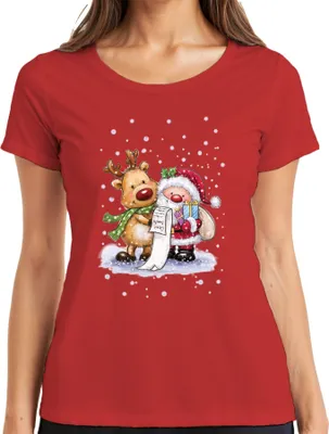 Produktbild von Santa Klaus Rudolf Rentier Schnee - Weihnachten Weihnachtsgeschenk Christmas Damen T-Shirt, Rot, XL