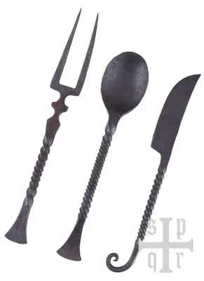 Mittelalter-Essbesteck  3-teilig  handgeschmiedet Vorderseite
