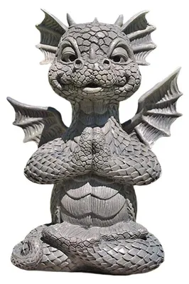 Image de Statue de dragon méditant, idéale pour la décoration de jardin, ornement rustique