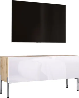 Produktbild von TV-SCHRANK in Wotan-Eiche / Weiß Hochglanz mit Beinen in Chrom, 100 x 52 x 32 cm