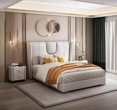 Produktbild von Doppel Hotel Betten Schlafzimmer Bett Polster Design Luxus Möbel Metall
