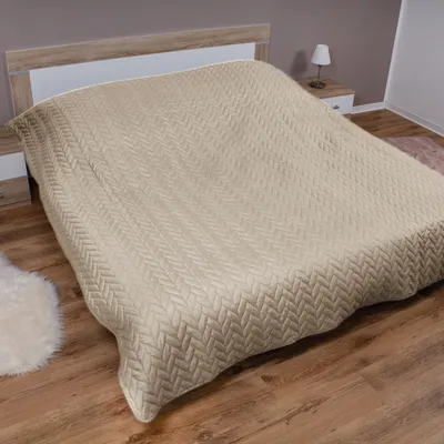 Obrázek produktu pro Přehoz na postel XXL (220x240 cm) s polstrovanou mezivrstvou (béžová) přehoz na postel - ÖKO-Tex 100, prošívaná letní přikrývka - deka, oboustranná přikrývka