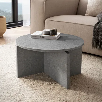 Obrázek produktu pro WOHNLING Konferenční stolek 60x60x33 cm Šedý stolek k pohovce v betonovém vzhledu Moderní design Obývací pokojový stolek Kulatý lounge stolek Malý konferenční stolek Odkládací stolek