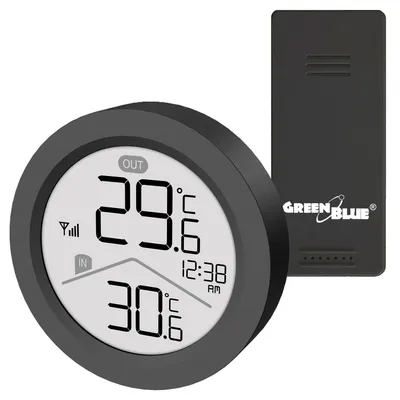 Produktbild von GreenBlue Funk-Wetterstation Innen-/Außentemperatur Uhr wahlweise °C / °F Reichweite bis zu 60 m schwarz GB162 B
