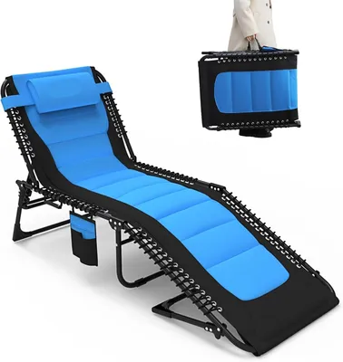 Immagine prodotto di Sedia a sdraio - 200x68x38 cm - Blu - Pieghevole con schienale regolabile in 5 posizioni, cuscino e struttura in acciaio