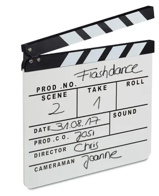 Produktbild von Relaxdays Filmklappe Holz, Regieklappe, Clapperboard, Szenenklappe, zum Beschriften, Hollywood Deko, HB 26 x 30 cm, weiß