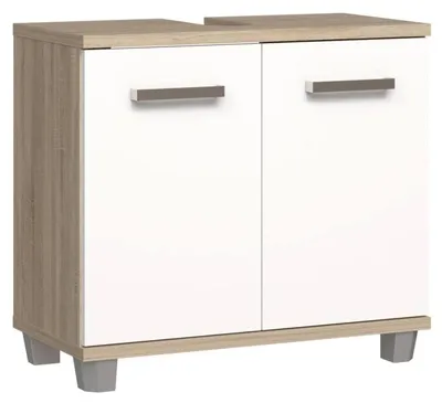 Produktbild von Forte Waschbeckenunterschrank VERIS Kommode 2-trg Sonoma Eiche / Weiß Natur 68,6x34,8x62 cm