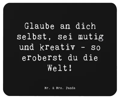 Produktbild von Mr. & Mrs. Panda Mouse Pad Spruch Die Freude an der Kreativität entdecken - Schwarz - Geschenk, positivity, Entdeckungsreise, Mousepad, Zuversicht, sei mutig, Träume