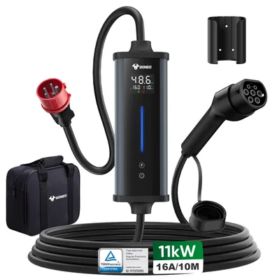 Image de Borne de recharge mobile - 11 kW - Câble de 10 mètres - Type 2 - Étanchité IP66 - Pour voitures électriques et véhicules hybrides rechargeables