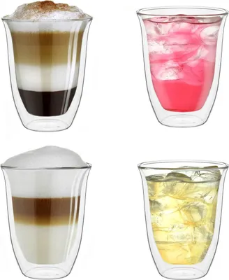 Produktbild von Creano doppelwandige Gläser 400ml „DG-V“, 4er Set, Thermoglas doppelwandig aus Borosilikatglas, Kaffeegläser, Teegläser, Latte Gläser, Doppelwandgläser