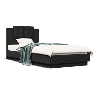 Zdjęcie produktu dla vidaXL Rama łóżka z zagłówkiem czarna 90x200 cm materiał drewnopochodny