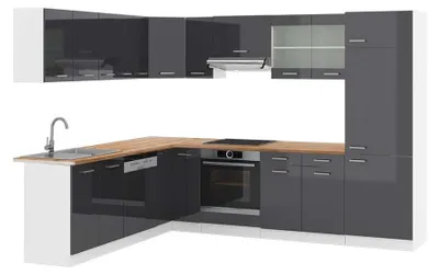 Produktbild von Eckküche Vicco R-Line Anthrazit Hochglanz/Weiß 287 x 227 cm, AP Eiche, Model 42304
