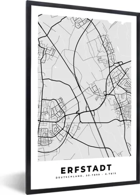 Produktbild von MuchoWow® Gerahmtes Poster Deutschland - Stadtplan - Erfstadt - Karte 60x90 cm - Poster mit Schwarzem Bilderrahmen Wandposter Rahmen Foto Bilder - Kunst