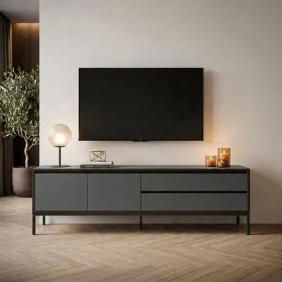 Image de Skye Decor, support TV de haute qualité, anthracite et noir bois, 100% mélaminé, 180 cm