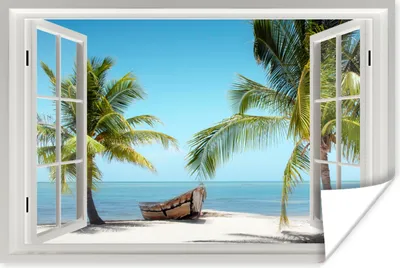 Produktbild von MuchoWow® Poster Aussicht - Strand - Palme - Boot - Tropisch - Meer - Blau 30x20 cm - Plakate - Print