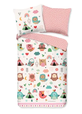 Produktbild von Good Morning Kinderbettbezug "Eulen im Boho-Thema" - Mehrfarbig - (135x200 cm) - Baumwolle