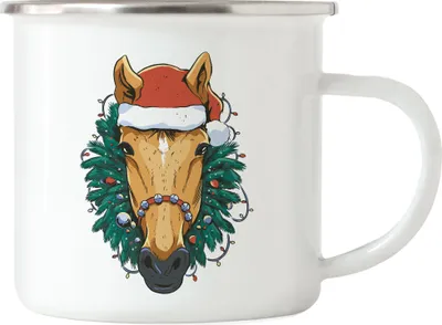 Produktbild von Pferd Emaille Tasse Hengst Weihnachten Pferdekopf Reiten Hobbie Pferdeflüsterer Ausritt Pferdeliebhaber Reiter Reiterin