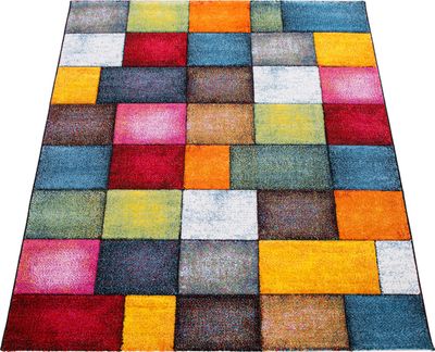 Teppich Wohnzimmer Schlafzimer Kurzflor Geometrisches Muster Retro Modern 3D