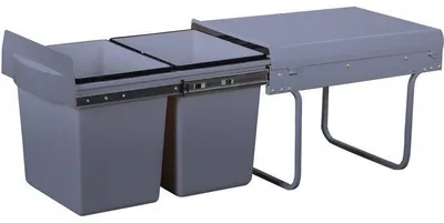 Obrázek produktu pro Vestavný odpadkový koš, 36 l (2×18 l), výsuvný, 2 přihrádky, teleskopické kolejnice, rám z nerezové oceli, třídění kuchyňského odpadu, 34×51×38,5 cm