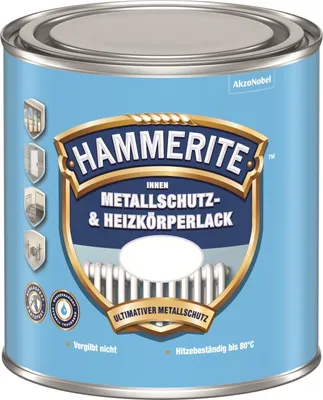 Produktbild von Hammerite Innen Metallschutz- & Heizkörperlack Glänzend, Fertig gemischt, Heizkörper, Tür, Türrahmen, Fensterrahmen, Metall, Nicht-eisenhaltiges Metall, Weiß, Glänzende Oberfläche, Weiss, Auf Wasserbasis