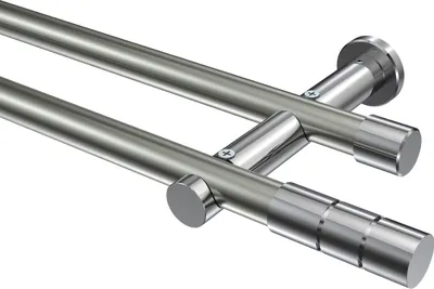 Produktbild von Interdeco Gardinenstange / Vorhangstange Edelstahl-Optik / Chrom, Typ Platon Elanto (Rillenzylinder) ohne Ringe, 20 mm Ø 2-läufig, 140 cm