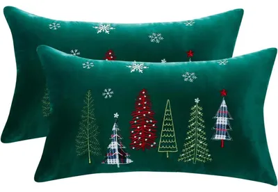 Zdjęcie produktu dla Poszewki na poduszki świąteczne, 30x50 cm, aksamit, kolor zielony, 2 sztuki