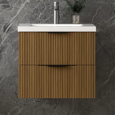 Produktbild von Unterschrank mit Waschbecken Waschbeckenunterschrank, Walnussfarbe Badezimmerschrank, 60x37x52cm, Sanfter Schluss, Badschrank